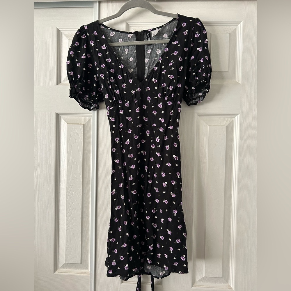 H&M Black and Purple Floral Mini Dress